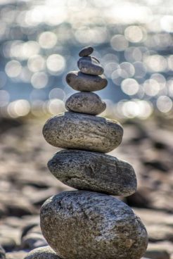 Stacked stones by the sea